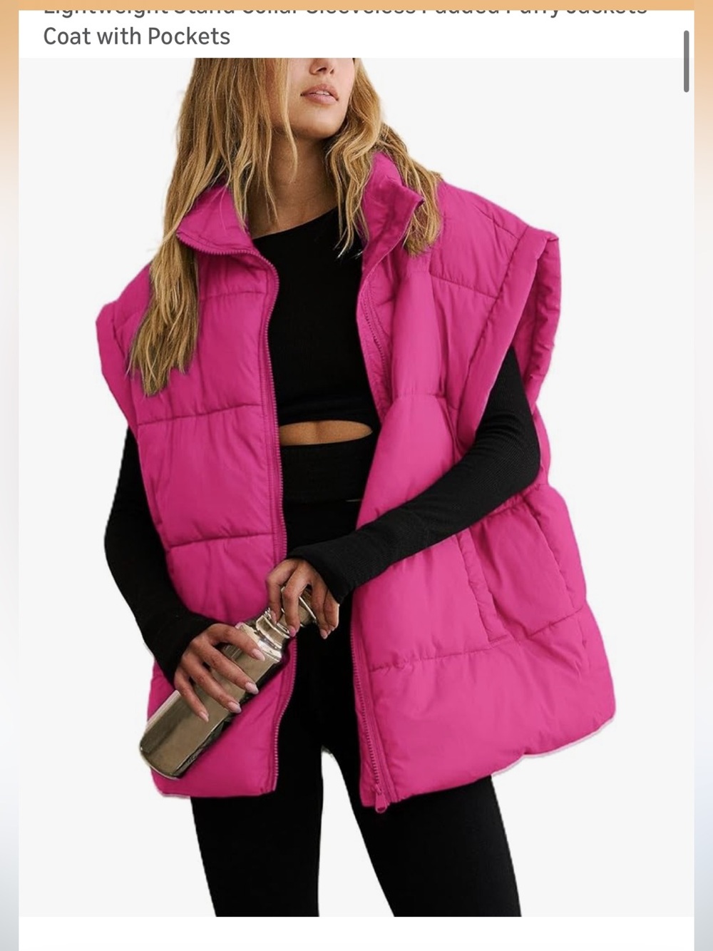 Pink oversized puffer vest